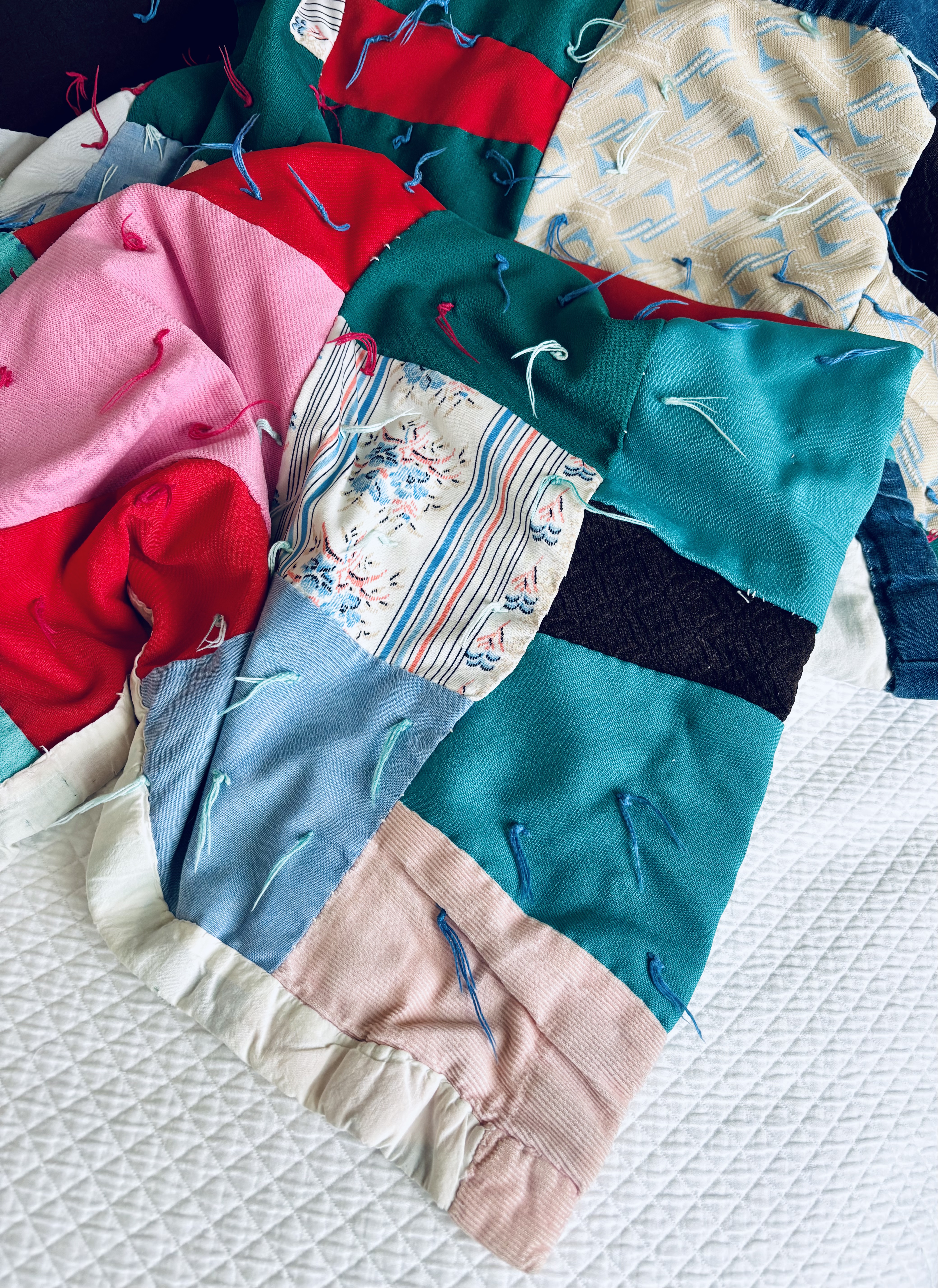 A handmade quilt, the last made by a great-grandmother before her dementia diagnosis
