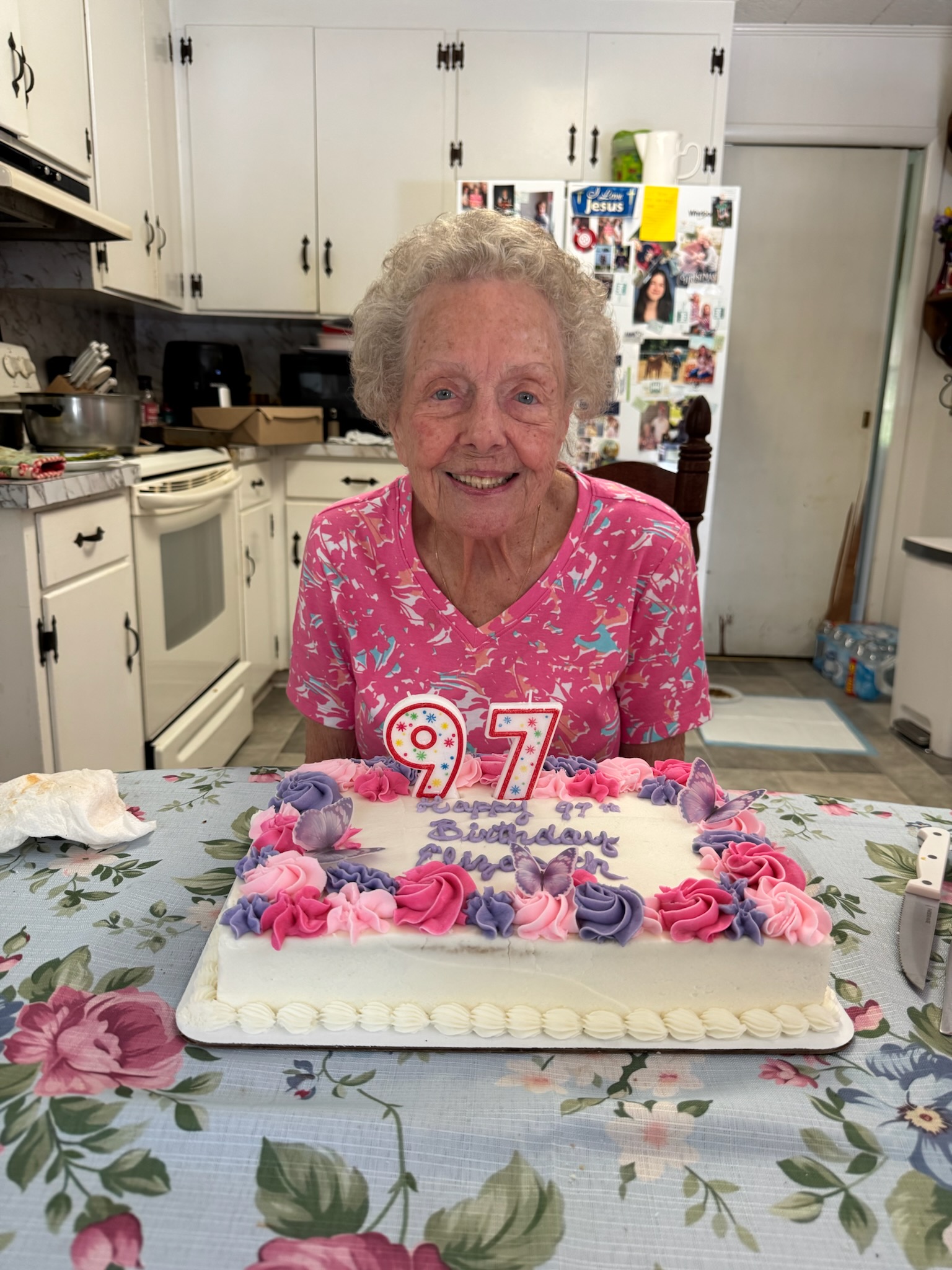 A family celebrating a great-grandmother's 97th birthday