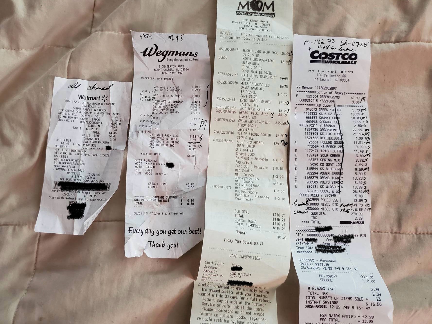 Receipts representing the shared labor of caregiving between sisters
